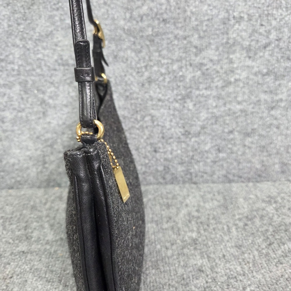Coach Small Hobo Shoulder Bag Charcoal Gray‎ Wool Tweed Black Leather 8308 Y2K - Picture 9 of 16